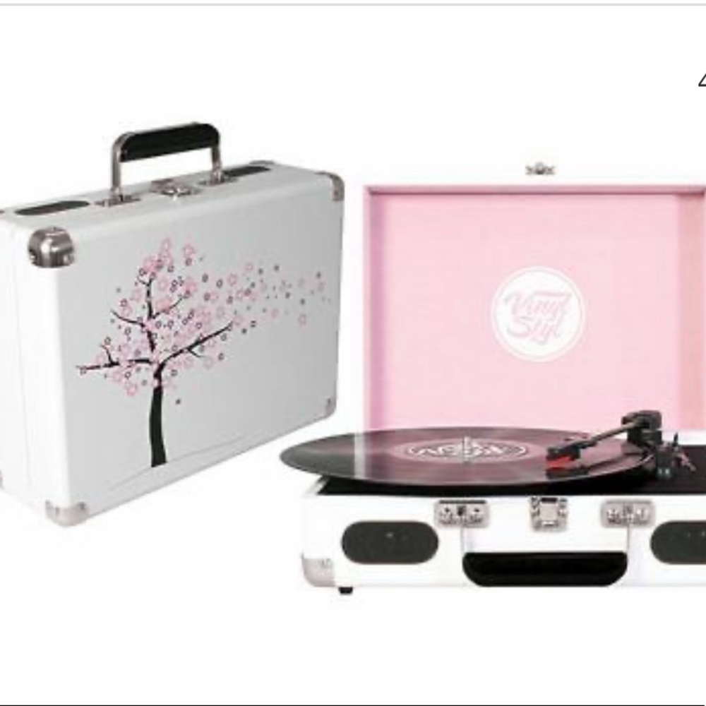 white floral record player